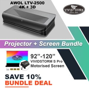 AWOL 4K 3D Triple Laser Projector LTV-2500 + VIVIDSTORM S Pro CLR Projector Screen Bundle Deal