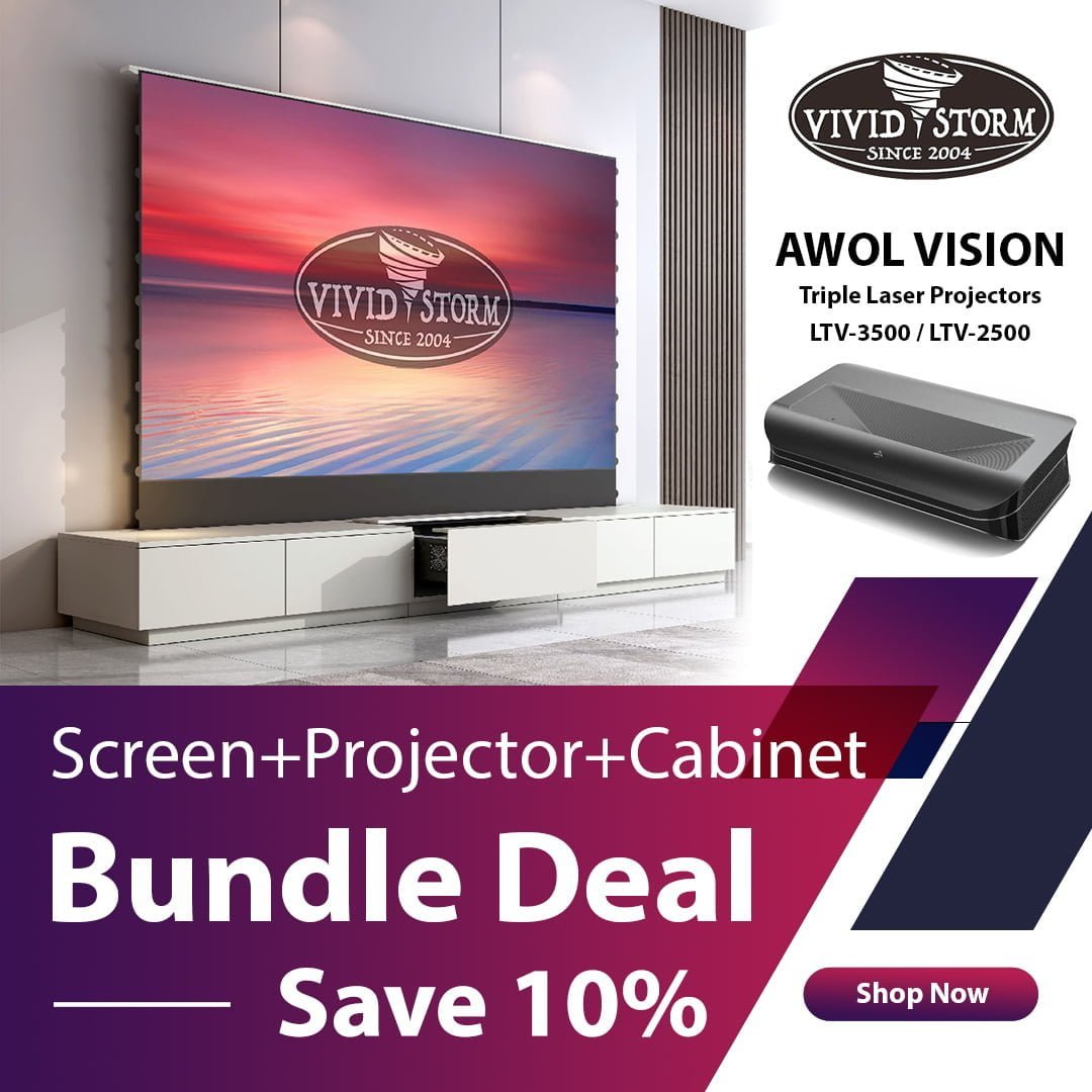VIVIDSTORM S Pro Screen + AWOL Vision LTV3500 Triple Laser Projector + Super Bundle