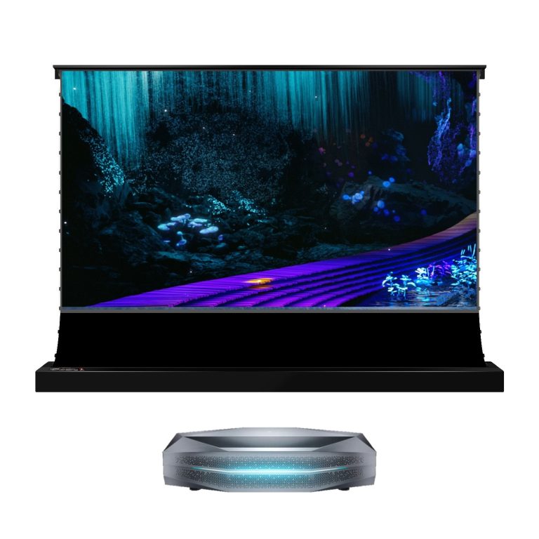 AWOL Vision Aetherion Max RGB Laser 4K UST Projector + VIVIDSTORM S Pro Motorised Floor Rising CLR/ALR Projector Screen Package Deal