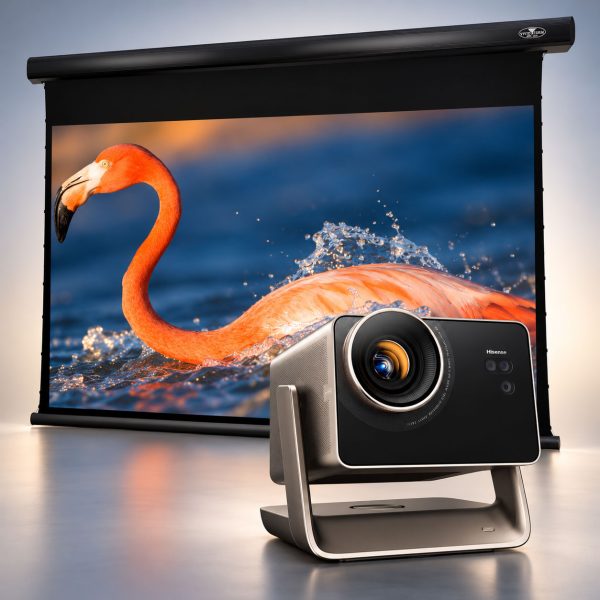 Hisense C3 Ultra 4K Smart Projector + VIVIDSTORM Cinematic White Motorised Drop Down Projector Screen Package Deal - Black Housing