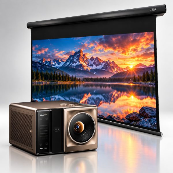Hisense XR10 4K Laser Projector + VIVIDSTORM Cinematic White Motorised Drop Down Projector Screen Package Deal - Black Housing