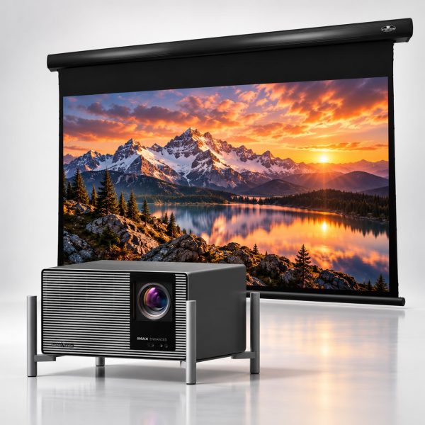 XGIMI TITAN Noir Max 4K RGB Laser Projector + VIVIDSTORM Cinematic White Motorised Drop Down Projector Screen Package Deal - Black Housing